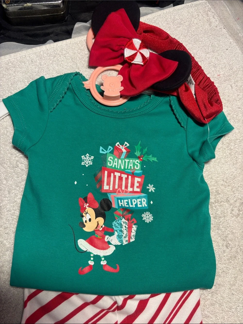 Disney Green & Red Minnie 'Santa's Little Helper' Holiday Pajama Set